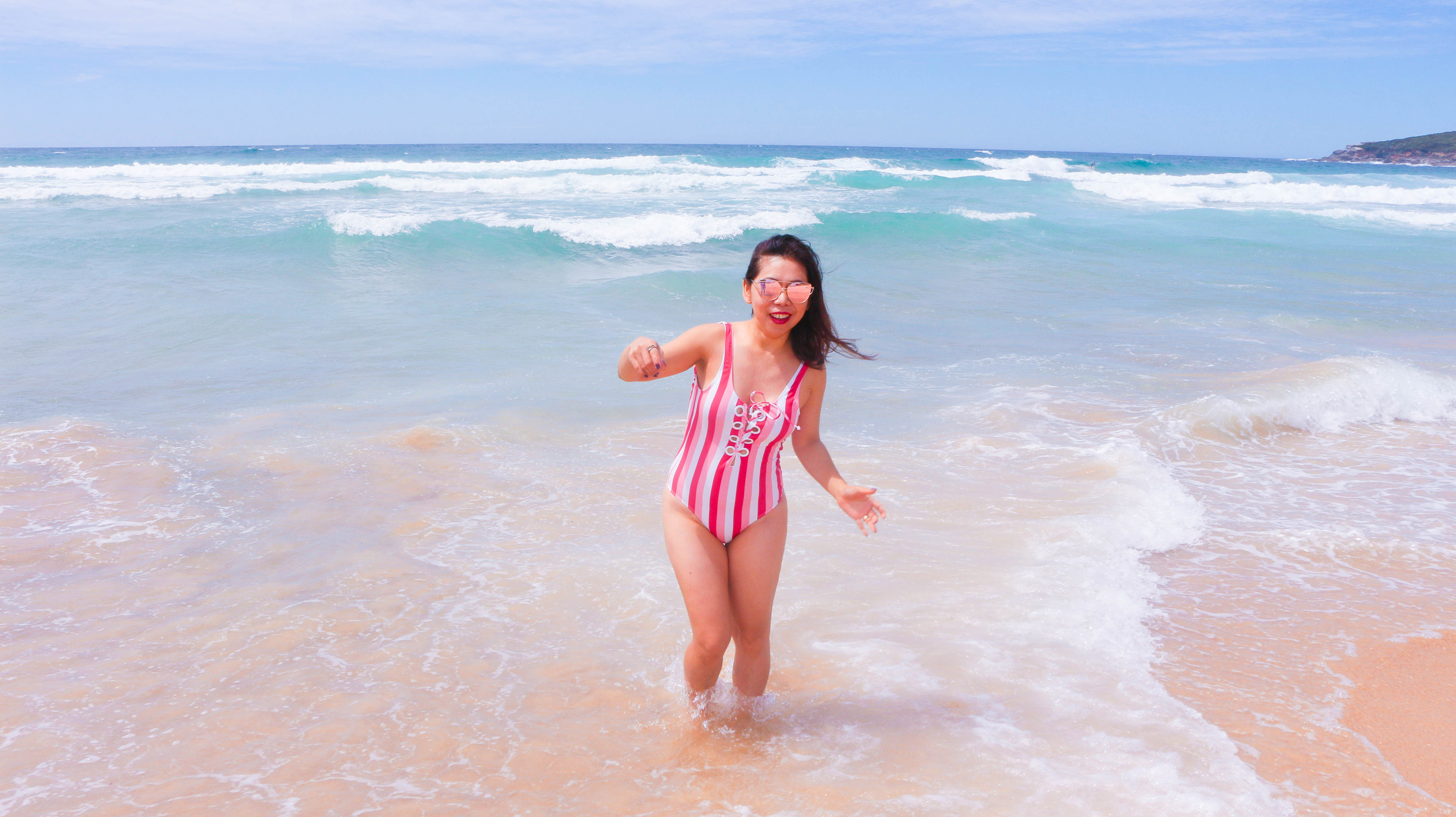 Striped one piece swimsuit